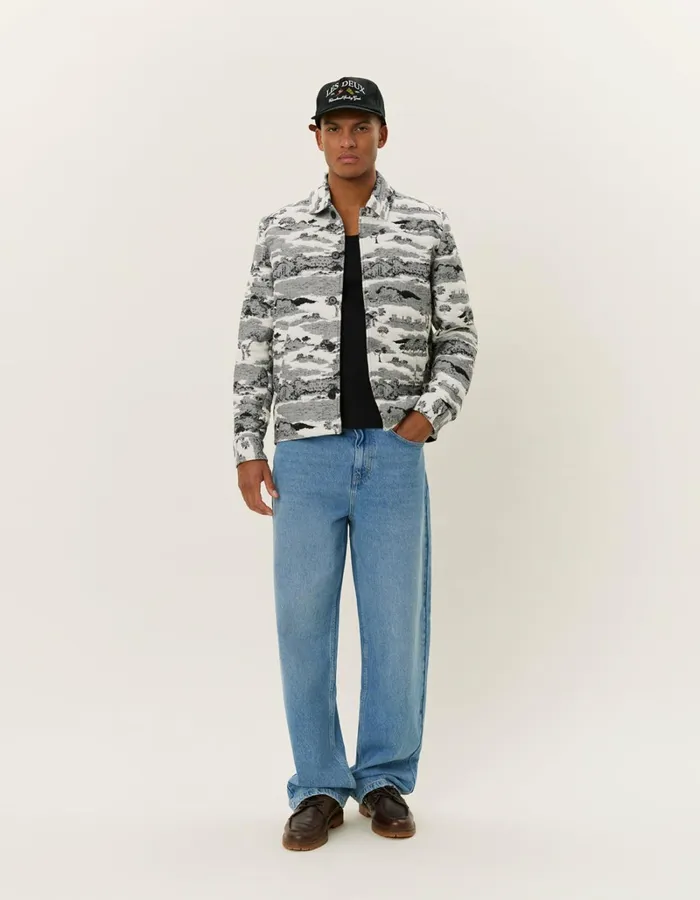Men Les Deux ShirtsOvershirts Jaiden Ruins Jaqcuard Overshirt 8211 WhiteBlack
