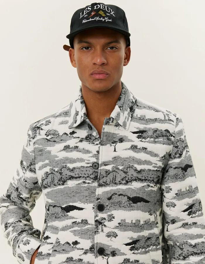 Men Les Deux ShirtsOvershirts Jaiden Ruins Jaqcuard Overshirt 8211 WhiteBlack