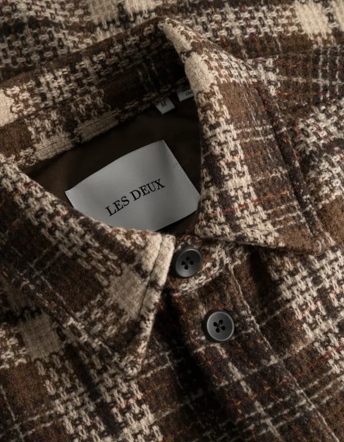 Men Les Deux ShirtsOvershirts Jonathan Check Overshirt 8211 Coffee BrownDark Sand