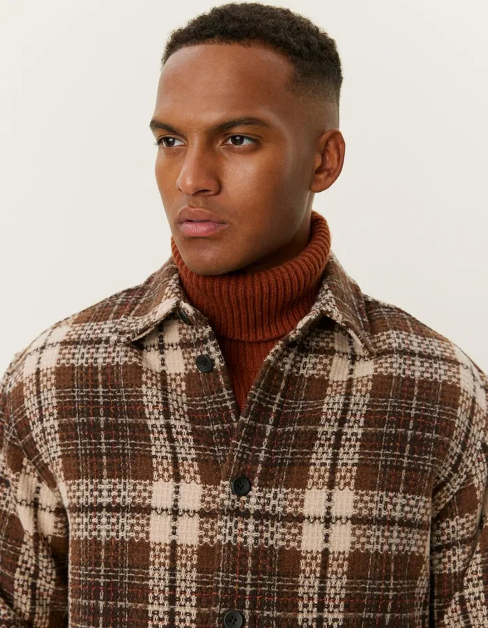 Men Les Deux ShirtsOvershirts Jonathan Check Overshirt 8211 Coffee BrownDark Sand