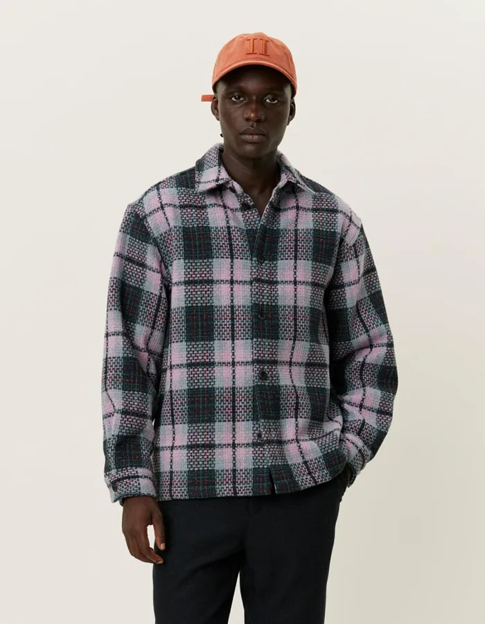 Men Les Deux ShirtsOvershirts Jonathan Check Overshirt 8211 Dark NavyOyster Rose