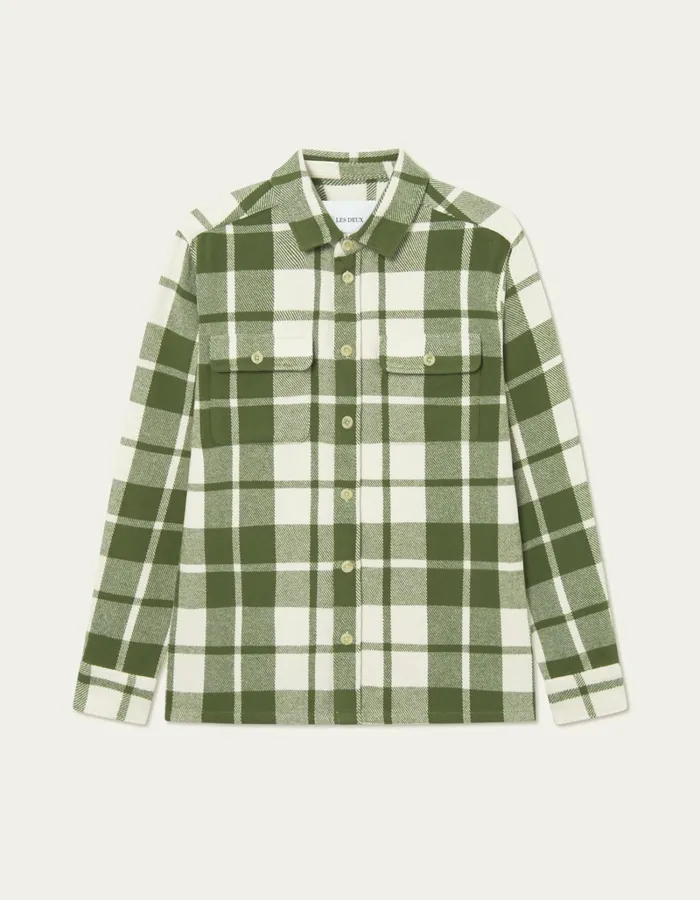 Men Les Deux ShirtsOvershirts Joseph Check Overshirt 8211 Chive GreenIvory