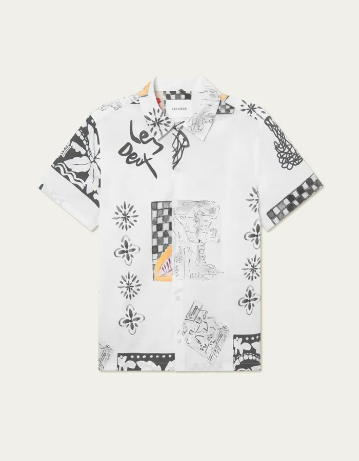 Men Les Deux ShirtsOvershirts Kamar AOP SS Shirt 8211 Light Ivory