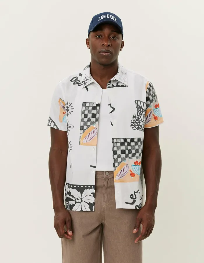 Men Les Deux ShirtsOvershirts Kamar AOP SS Shirt 8211 Light Ivory