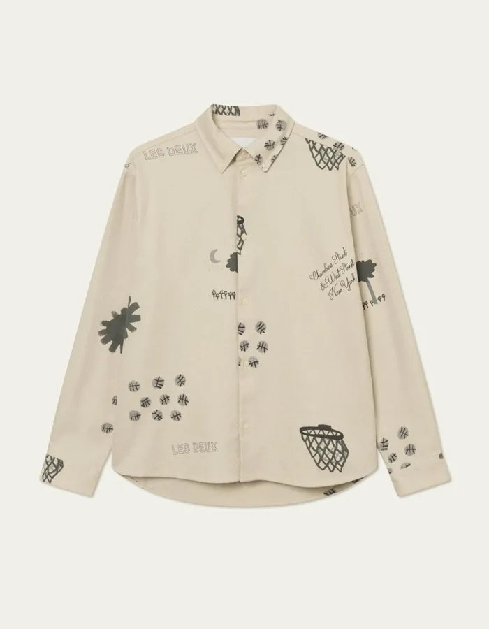 Men Les Deux ShirtsOvershirts Karl AOP Shirt 20 8211 IvoryGrey
