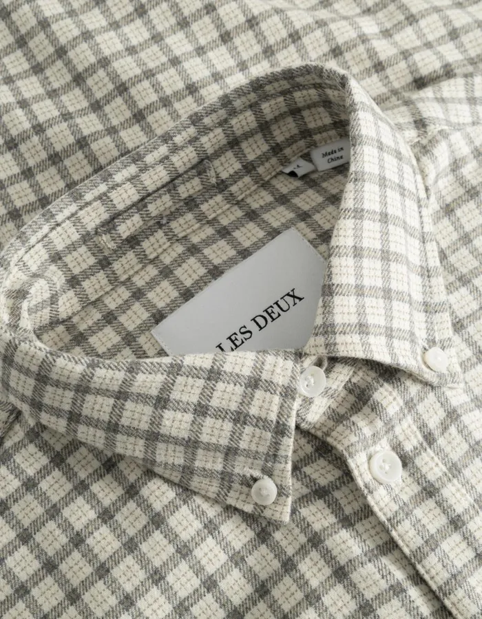 Men Les Deux ShirtsOvershirts Kent Check Shirt 20 8211 IvoryLight Grey Melange