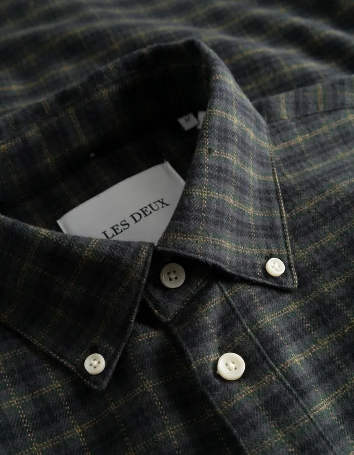 Men Les Deux ShirtsOvershirts Kent Check Shirt 20 8211 Pine GreenBlack