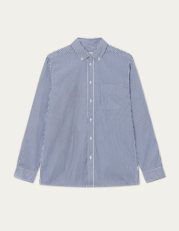 Men Les Deux ShirtsOvershirts Kent Poplin Shirt 8211 WhiteSurf Blue