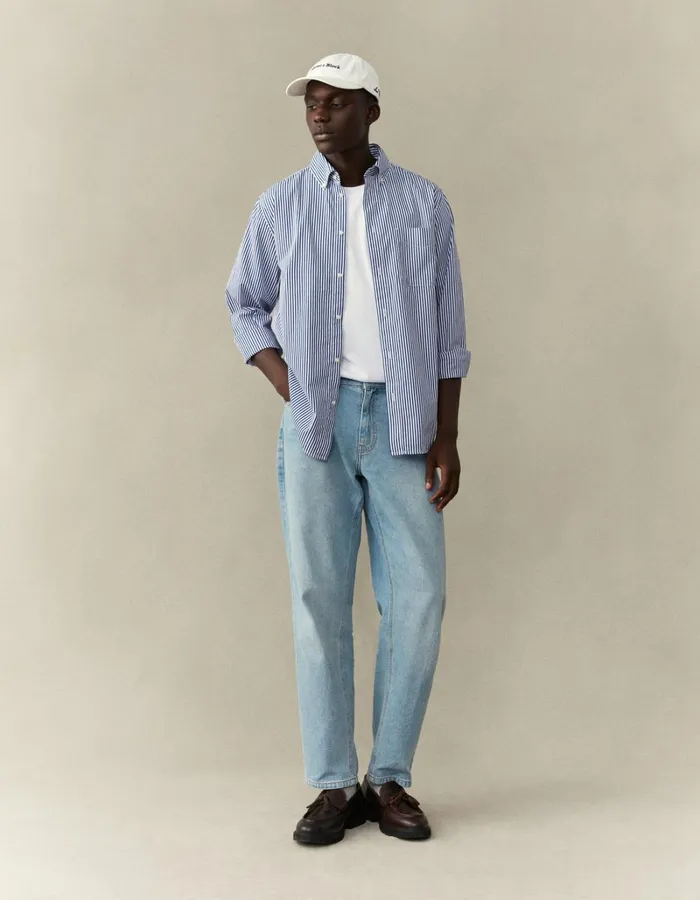 Men Les Deux ShirtsOvershirts Kent Poplin Shirt 8211 WhiteSurf Blue