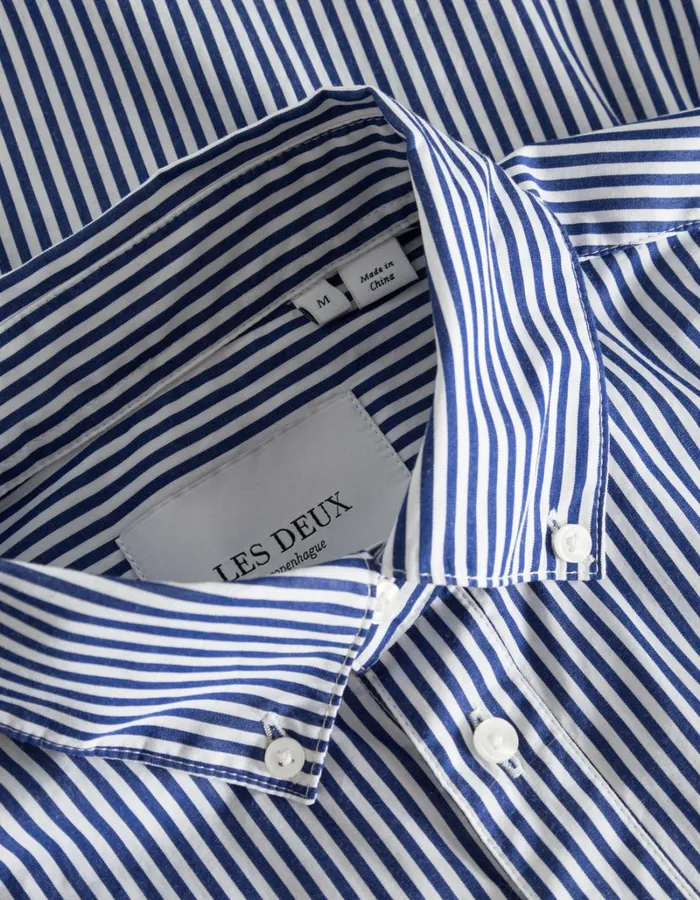 Men Les Deux ShirtsOvershirts Kent Poplin Shirt 8211 WhiteSurf Blue