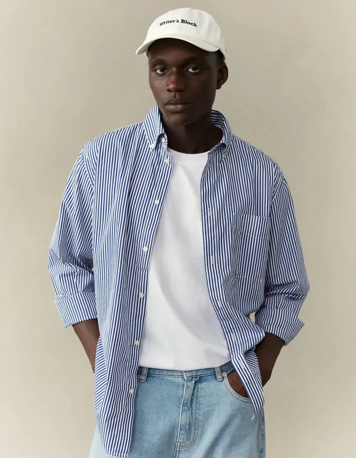 Men Les Deux ShirtsOvershirts Kent Poplin Shirt 8211 WhiteSurf Blue