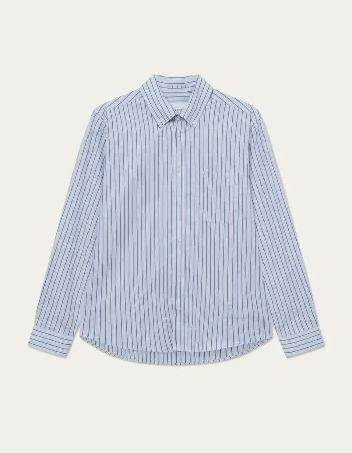 Men Les Deux ShirtsOvershirts Kent Stripe Peached Poplin Shirt 8211 Bel Air BlueOyster Rose Men Les Deux ShirtsOvershirts Kent Stripe Peached Poplin Shirt 8211 Bel Air BlueOyster Rose