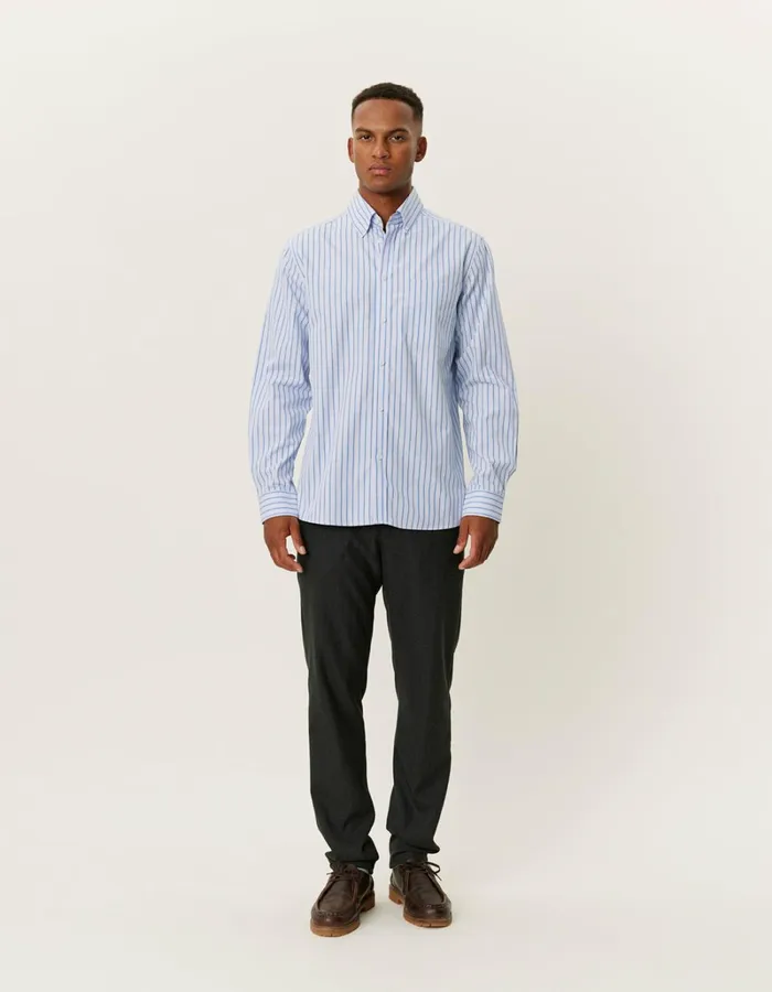 Men Les Deux ShirtsOvershirts Kent Stripe Peached Poplin Shirt 8211 Bel Air BlueOyster Rose