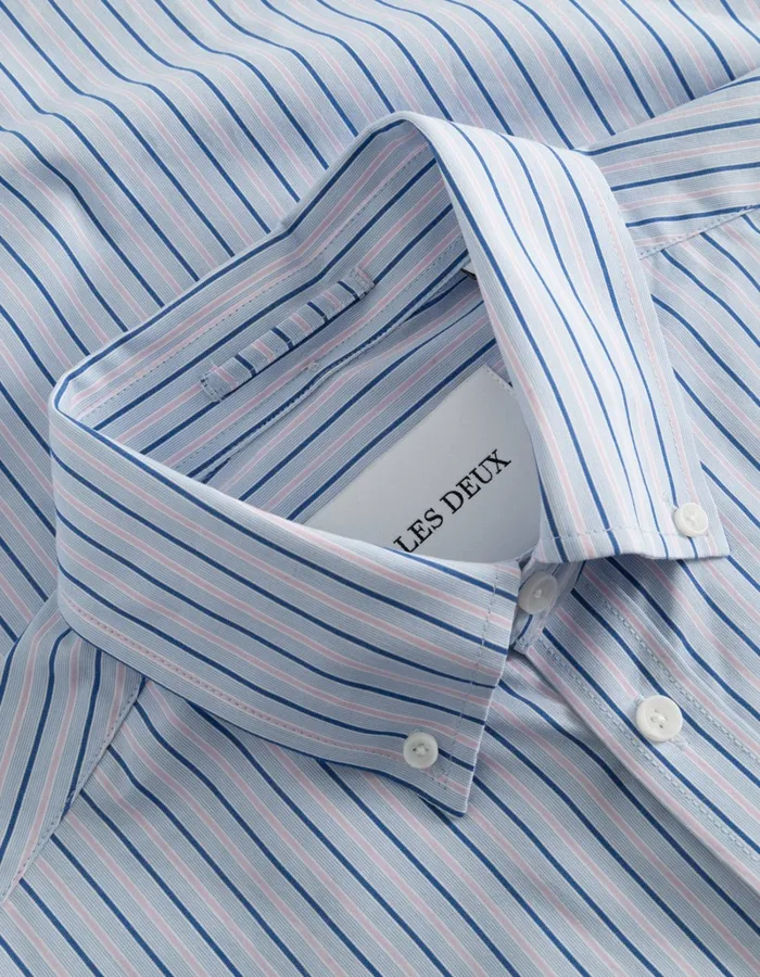 Men Les Deux ShirtsOvershirts Kent Stripe Peached Poplin Shirt 8211 Bel Air BlueOyster Rose