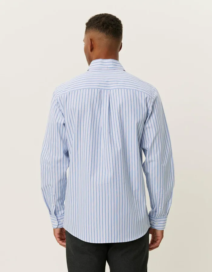 Men Les Deux ShirtsOvershirts Kent Stripe Peached Poplin Shirt 8211 Bel Air BlueOyster Rose