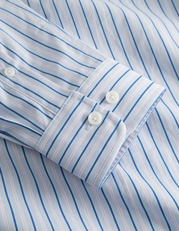Men Les Deux ShirtsOvershirts Kent Stripe Peached Poplin Shirt 8211 Bel Air BlueOyster Rose