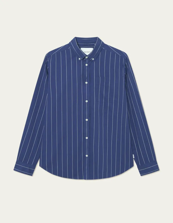 Men Les Deux ShirtsOvershirts Kent Stripe Peached Poplin Shirt 8211 BlueprintWhite Men Les Deux ShirtsOvershirts Kent Stripe Peached Poplin Shirt 8211 BlueprintWhite