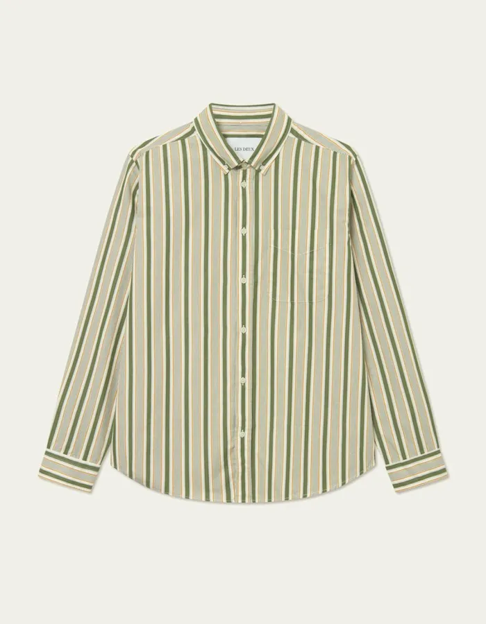 Men Les Deux ShirtsOvershirts Kent Stripe Peached Poplin Shirt 8211 Chive GreenThai Curry Men Les Deux ShirtsOvershirts Kent Stripe Peached Poplin Shirt 8211 Chive GreenThai Curry