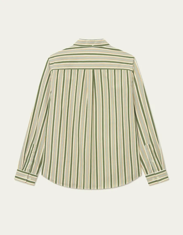 Men Les Deux ShirtsOvershirts Kent Stripe Peached Poplin Shirt 8211 Chive GreenThai Curry