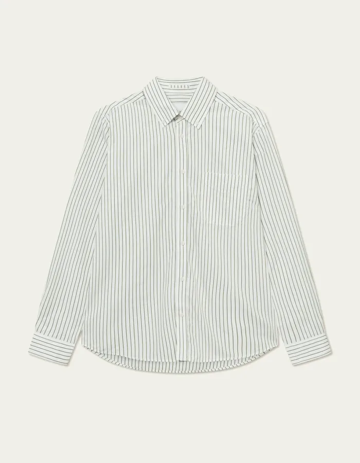 Men Les Deux ShirtsOvershirts Kent Stripe Peached Poplin Shirt 8211 WhiteVintage Green Men Les Deux ShirtsOvershirts Kent Stripe Peached Poplin Shirt 8211 WhiteVintage Green