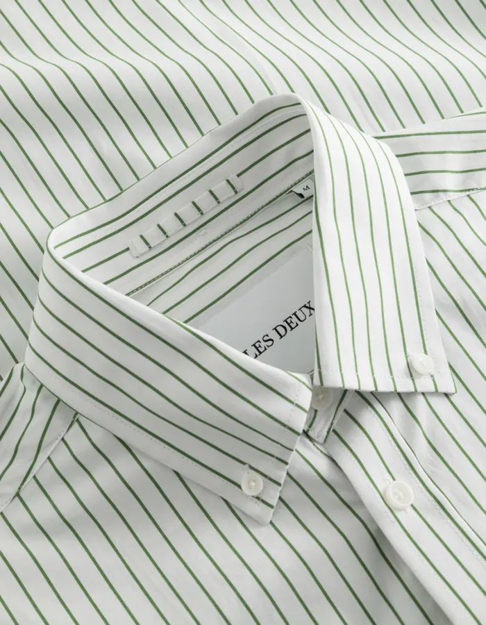 Men Les Deux ShirtsOvershirts Kent Stripe Peached Poplin Shirt 8211 WhiteVintage Green