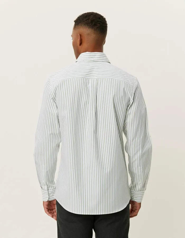 Men Les Deux ShirtsOvershirts Kent Stripe Peached Poplin Shirt 8211 WhiteVintage Green