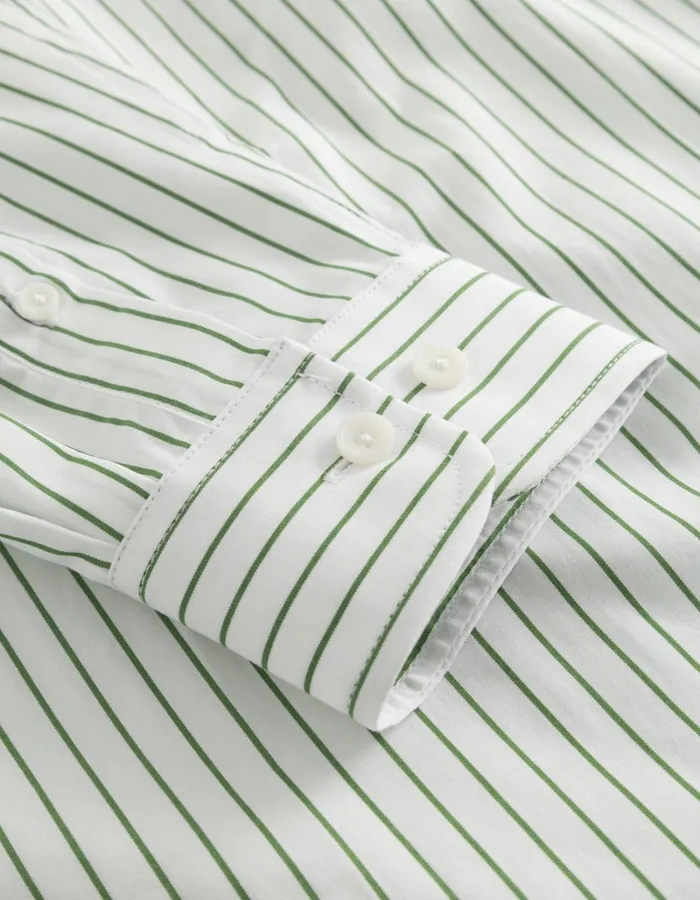 Men Les Deux ShirtsOvershirts Kent Stripe Peached Poplin Shirt 8211 WhiteVintage Green
