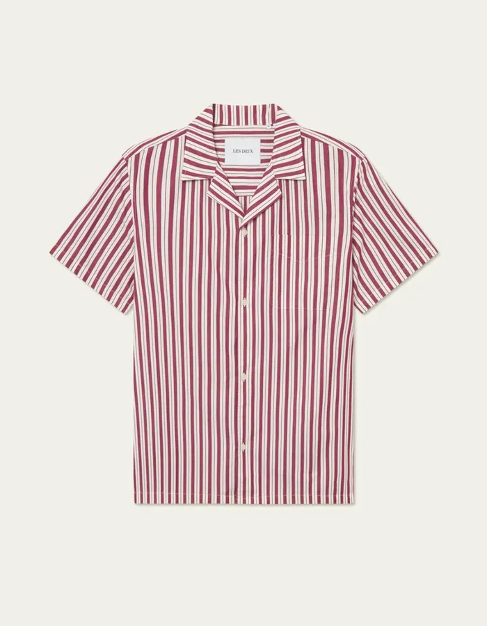 Men Les Deux ShirtsOvershirts Klark Stripe Poplin SS Shirt 8211 Beet RedWhite Men Les Deux ShirtsOvershirts Klark Stripe Poplin SS Shirt 8211 Beet RedWhite