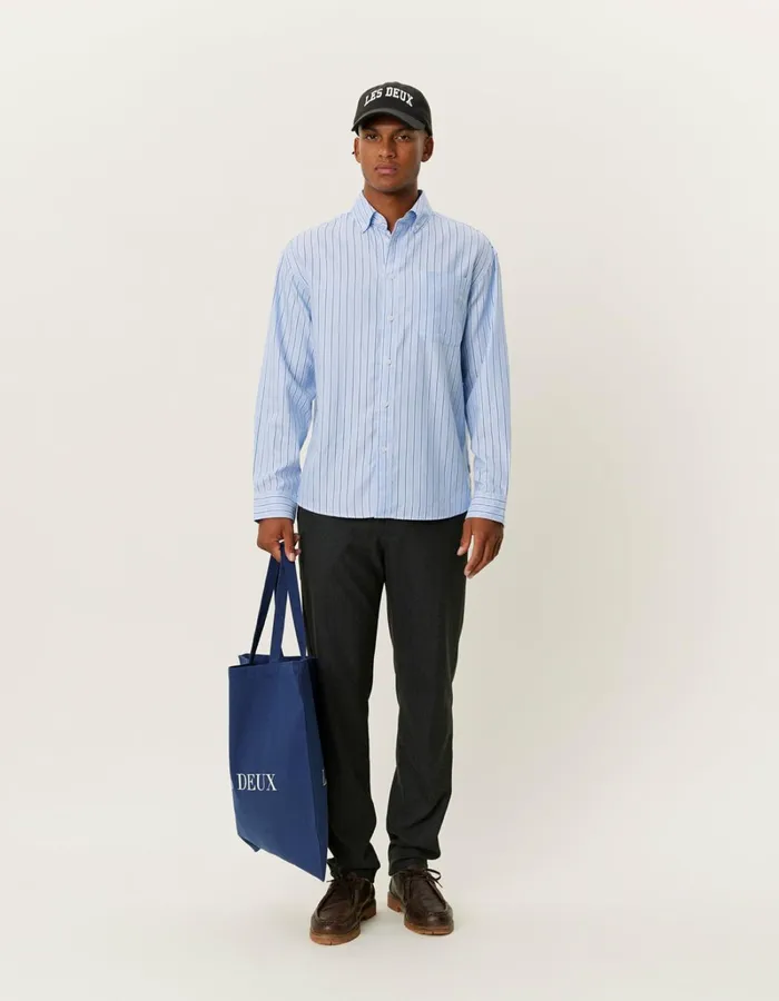 Men Les Deux ShirtsOvershirts Kolton Herringbone Poplin Shirt 8211 WhiteBel Air Blue
