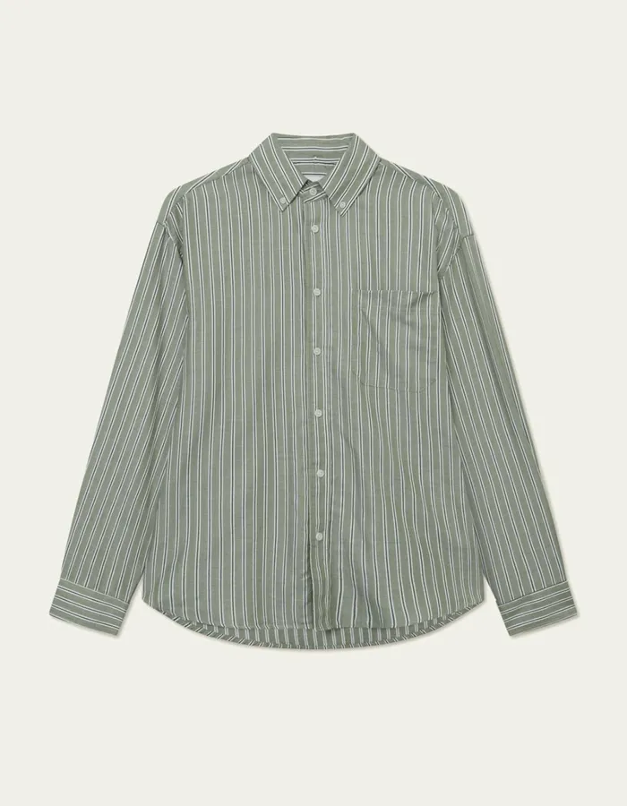 Men Les Deux ShirtsOvershirts Kolton Herringbone Poplin Shirt 8211 WhiteChive Green Men Les Deux ShirtsOvershirts Kolton Herringbone Poplin Shirt 8211 WhiteChive Green