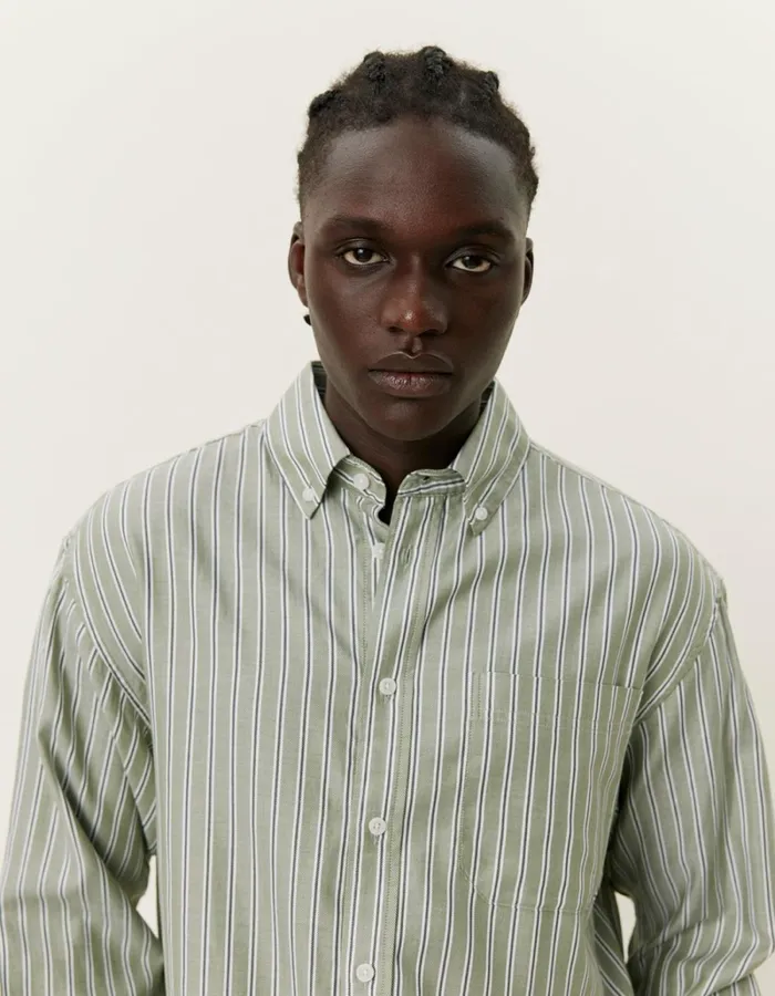 Men Les Deux ShirtsOvershirts Kolton Herringbone Poplin Shirt 8211 WhiteChive Green
