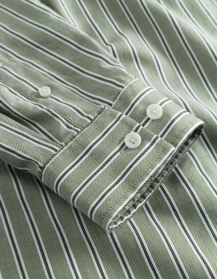 Men Les Deux ShirtsOvershirts Kolton Herringbone Poplin Shirt 8211 WhiteChive Green