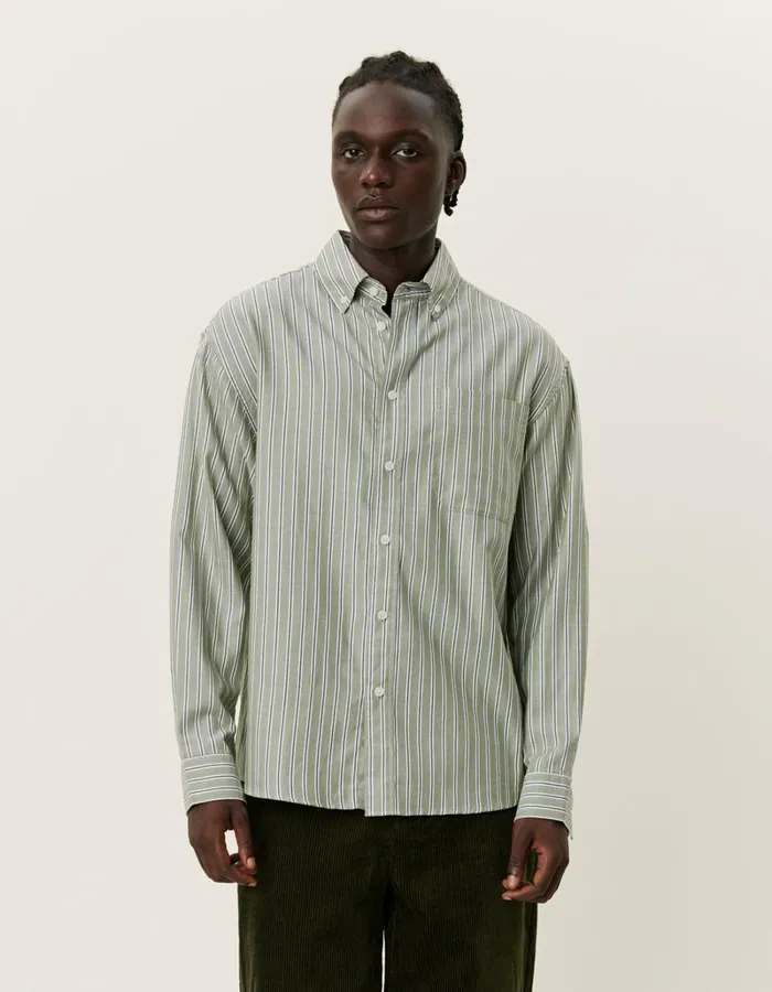 Men Les Deux ShirtsOvershirts Kolton Herringbone Poplin Shirt 8211 WhiteChive Green