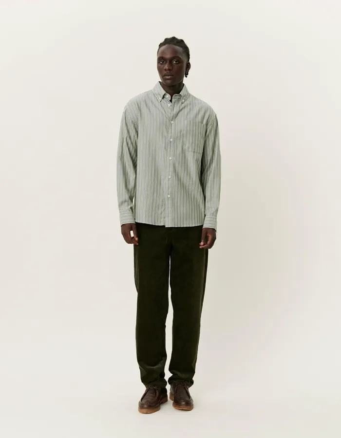 Men Les Deux ShirtsOvershirts Kolton Herringbone Poplin Shirt 8211 WhiteChive Green
