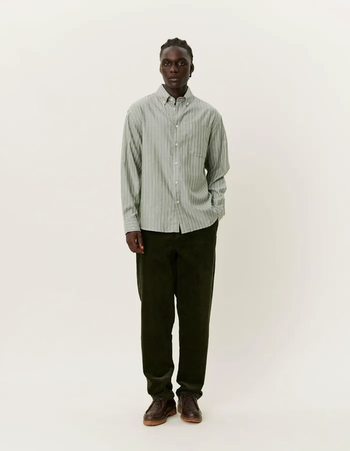 Men Les Deux ShirtsOvershirts Kolton Herringbone Poplin Shirt 8211 WhiteChive Green
