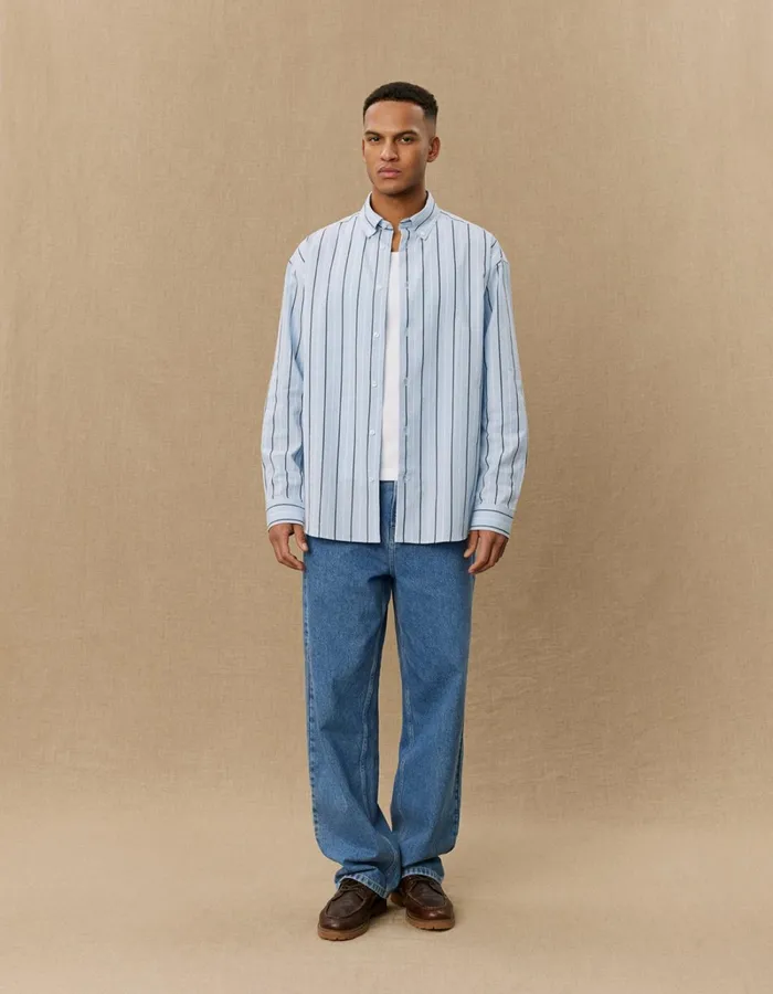 Men Les Deux ShirtsOvershirts Kolton Striped Yale Shirt 8211 Sky BlueBlack