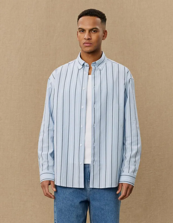 Men Les Deux ShirtsOvershirts Kolton Striped Yale Shirt 8211 Sky BlueBlack