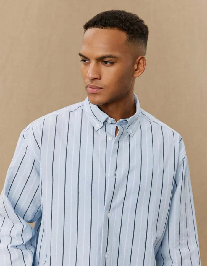 Men Les Deux ShirtsOvershirts Kolton Striped Yale Shirt 8211 Sky BlueBlack