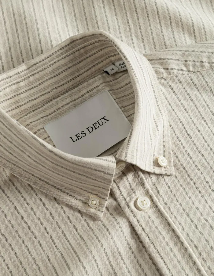 Men Les Deux ShirtsOvershirts Konrad Stripe Oxford Shirt 8211 Light IvoryLight Desert Sand
