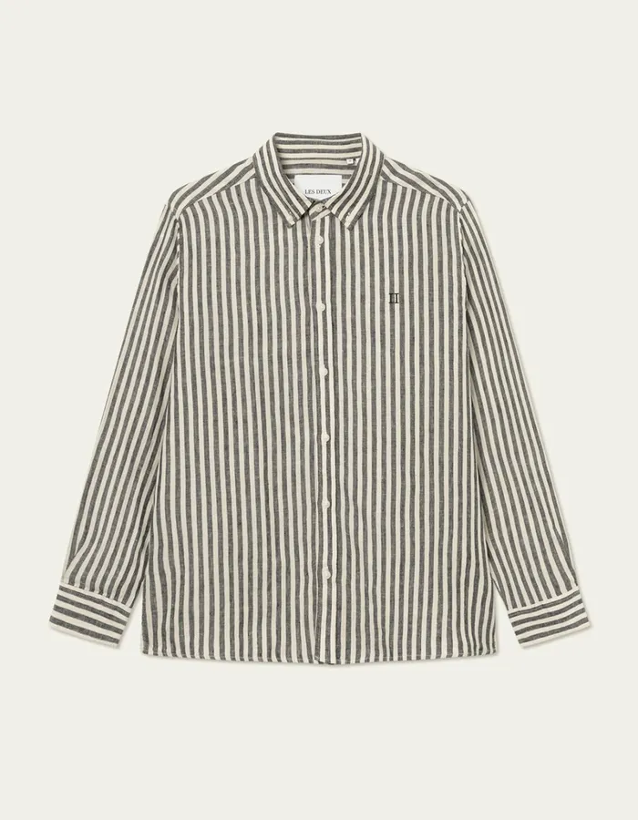 Men Les Deux ShirtsOvershirts Kristian Linen BD Shirt 8211 Dark NavyIvory