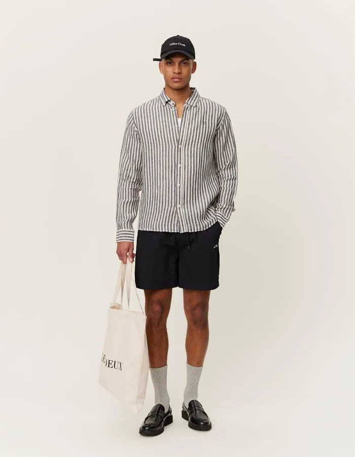Men Les Deux ShirtsOvershirts Kristian Linen BD Shirt 8211 Dark NavyIvory