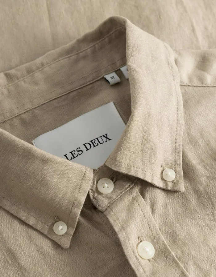 Men Les Deux ShirtsOvershirts Kristian Linen BD Shirt 8211 Dark Sand
