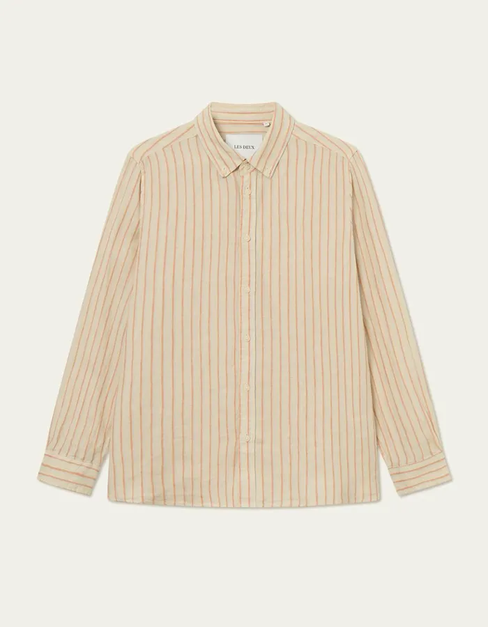 Men Les Deux ShirtsOvershirts Kristian Linen BD Shirt 8211 IvoryBaked Papaya