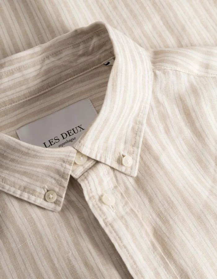 Men Les Deux ShirtsOvershirts Kristian Linen BD Shirt 8211 Light Desert SandLight Ivory