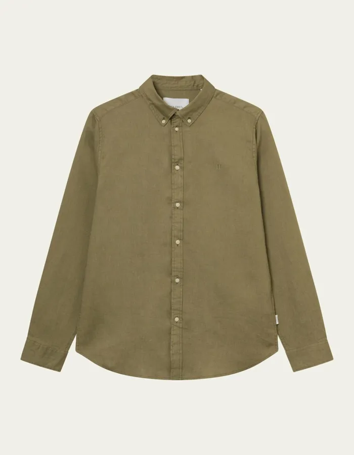 Men Les Deux ShirtsOvershirts Kristian Linen BD Shirt 8211 Surplus Green