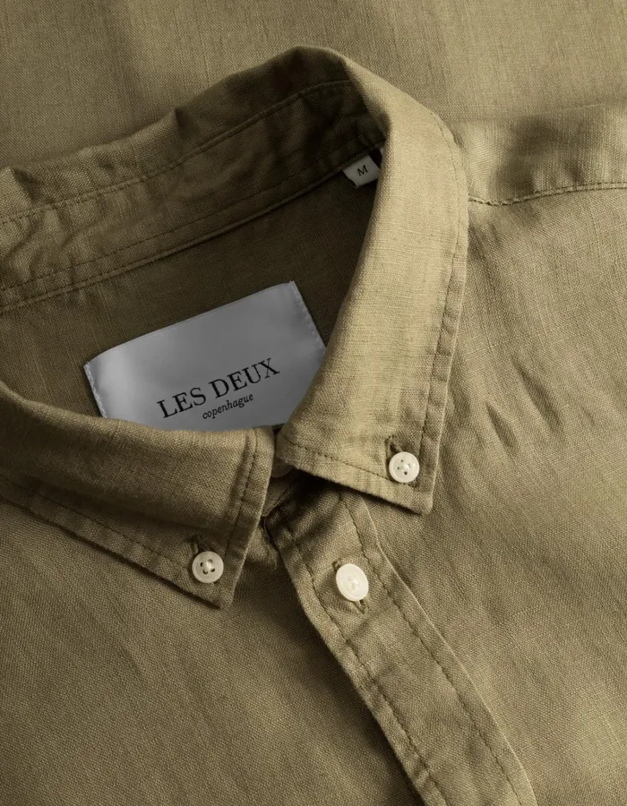 Men Les Deux ShirtsOvershirts Kristian Linen BD Shirt 8211 Surplus Green