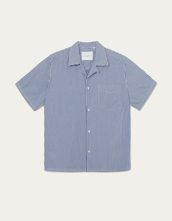 Men Les Deux ShirtsOvershirts Lawson 20 Poplin Shirt 8211 WhiteSurf Blue