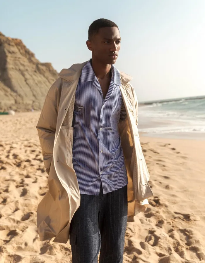 Men Les Deux ShirtsOvershirts Lawson 20 Poplin Shirt 8211 WhiteSurf Blue