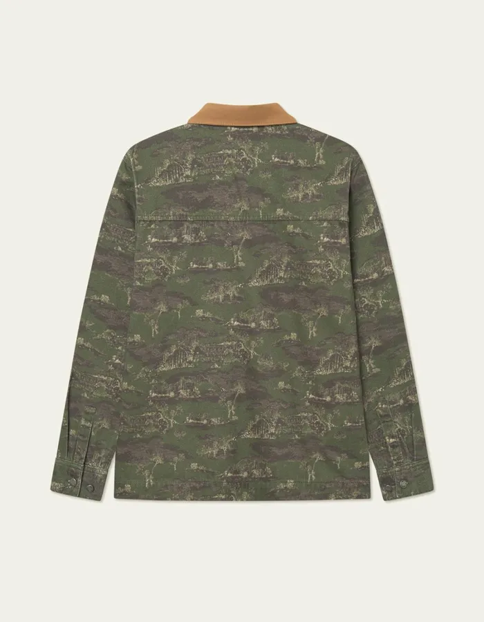 Men Les Deux ShirtsOvershirts Layton AOP Denim Overshirt 20 8211 Chive GreenSummer Melon