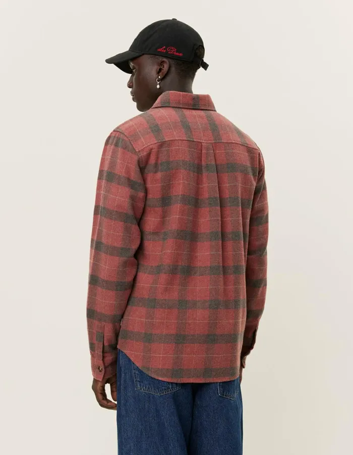 Men Les Deux ShirtsOvershirts Lennon Flannel Check Overshirt 8211 Coffee BrownFired Brick